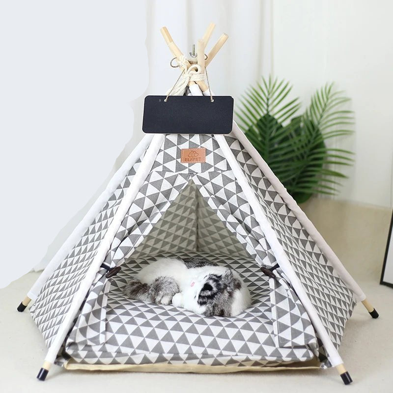 Pet Teepee Tent for Cats and Dogs Portable Removable Washable Dog House Indoor Puppies House with Cushion and Blackboard Cat Bed - Furbury