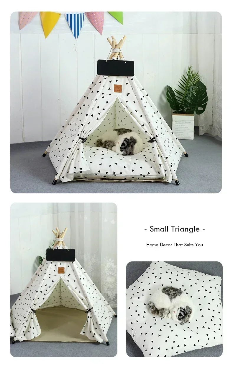 Pet Teepee Tent for Cats and Dogs Portable Removable Washable Dog House Indoor Puppies House with Cushion and Blackboard Cat Bed - Furbury