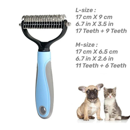 Pets Stainless Steel Grooming Brush Two - Sided Shedding and Dematting Undercoat Rake Comb for Dog Cat Remove Knots Tangles Easily - Furbury