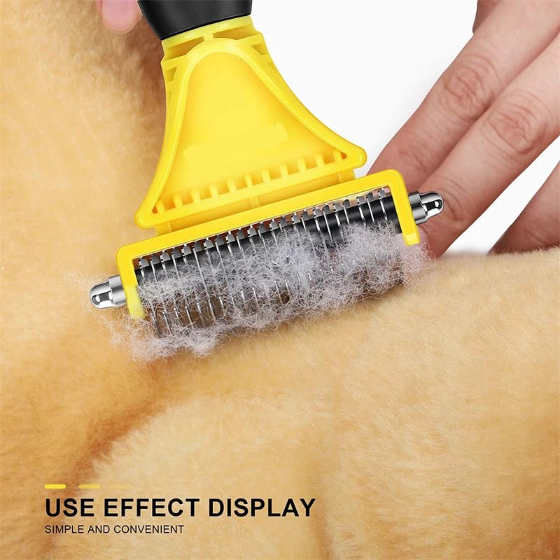 Pets Stainless Steel Grooming Brush Two - Sided Shedding and Dematting Undercoat Rake Comb for Dog Cat Remove Knots Tangles Easily - Furbury