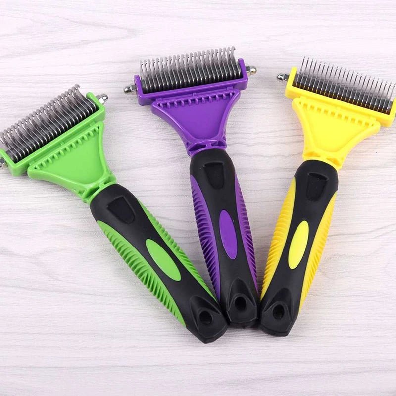 Pets Stainless Steel Grooming Brush Two - Sided Shedding and Dematting Undercoat Rake Comb for Dog Cat Remove Knots Tangles Easily - Furbury