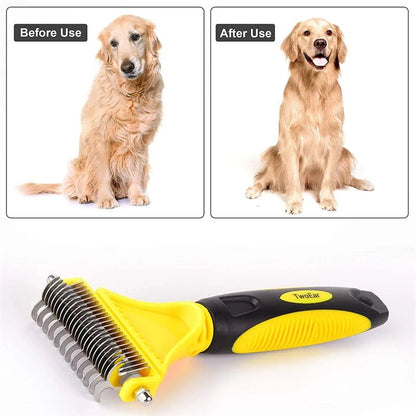 Pets Stainless Steel Grooming Brush Two - Sided Shedding and Dematting Undercoat Rake Comb for Dog Cat Remove Knots Tangles Easily - Furbury