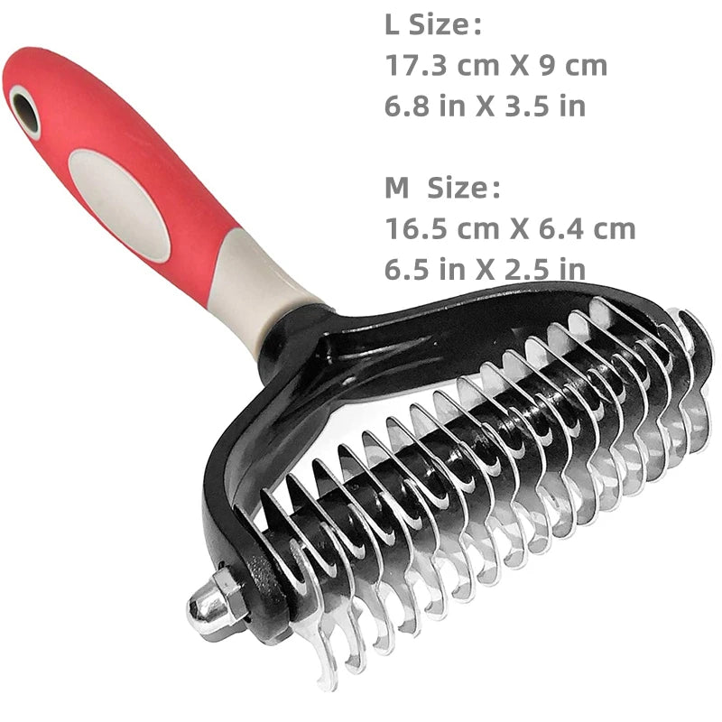 Pets Stainless Steel Grooming Brush Two - Sided Shedding and Dematting Undercoat Rake Comb for Dog Cat Remove Knots Tangles Easily - Furbury