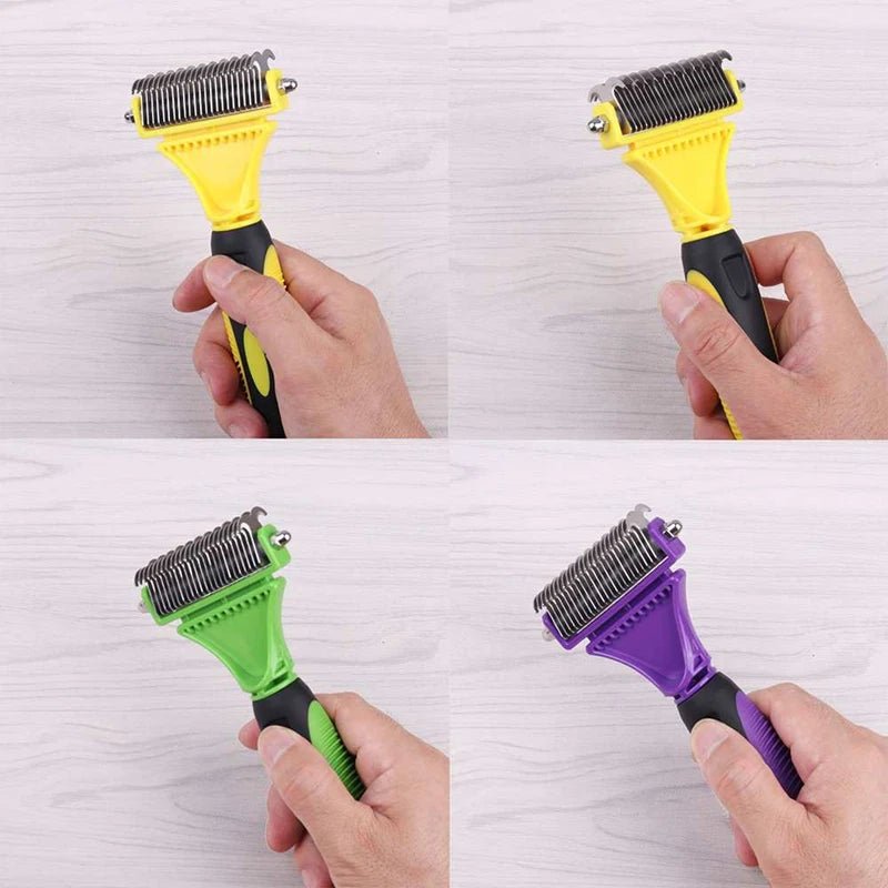 Pets Stainless Steel Grooming Brush Two - Sided Shedding and Dematting Undercoat Rake Comb for Dog Cat Remove Knots Tangles Easily - Furbury