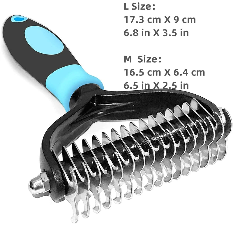 Pets Stainless Steel Grooming Brush Two - Sided Shedding and Dematting Undercoat Rake Comb for Dog Cat Remove Knots Tangles Easily - Furbury