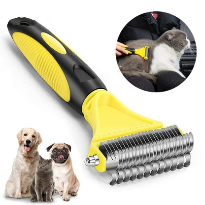 Pets Stainless Steel Grooming Brush Two - Sided Shedding and Dematting Undercoat Rake Comb for Dog Cat Remove Knots Tangles Easily - Furbury