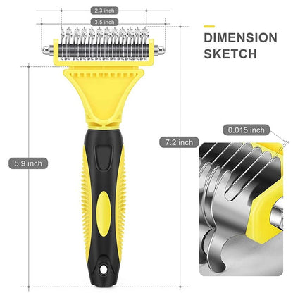 Pets Stainless Steel Grooming Brush Two - Sided Shedding and Dematting Undercoat Rake Comb for Dog Cat Remove Knots Tangles Easily - Furbury