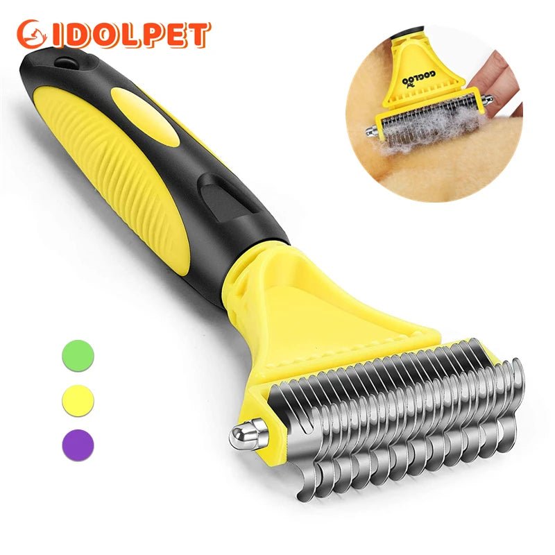 Pets Stainless Steel Grooming Brush Two - Sided Shedding and Dematting Undercoat Rake Comb for Dog Cat Remove Knots Tangles Easily - Furbury