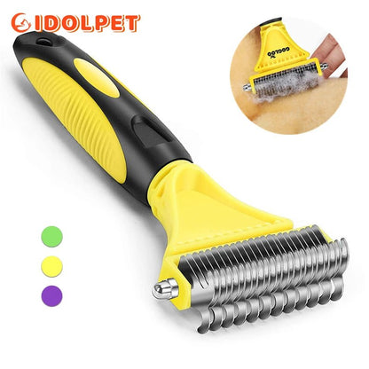 Pets Stainless Steel Grooming Brush Two - Sided Shedding and Dematting Undercoat Rake Comb for Dog Cat Remove Knots Tangles Easily - Furbury