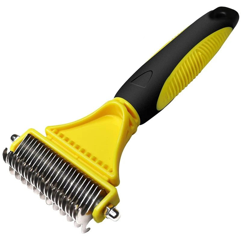 Pets Stainless Steel Grooming Brush Two - Sided Shedding and Dematting Undercoat Rake Comb for Dog Cat Remove Knots Tangles Easily - Furbury