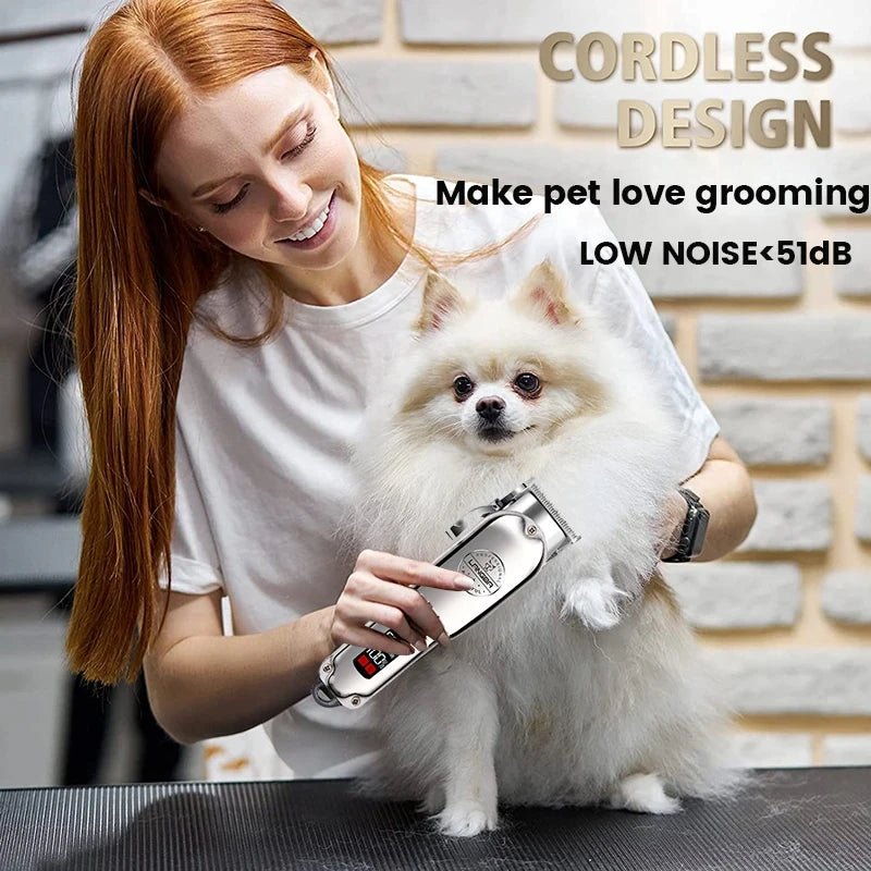 Professional Dog Hair Clipper All Metal Rechargeable Pet Trimmer Cat Shaver Cutting Machine Puppy Grooming Haircut Low Noice - Furbury