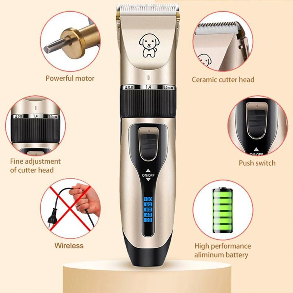 Professional Dog Hair Clipper All Metal Rechargeable Pet Trimmer Cat Shaver Cutting Machine Puppy Grooming Haircut Low Noice - Furbury