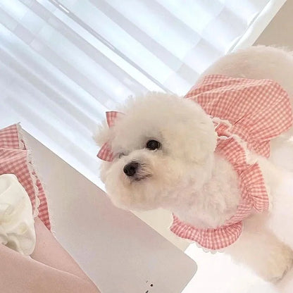 Puppy Bow Knot Dress Set Winter Warm Dog Clothes Pet Christmas Princess Dress Teddy Solid Color Skirt Send Clip - Furbury