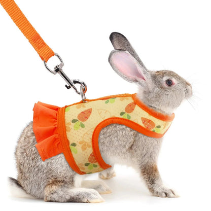 Rabbit Harness with Leash Cute Adjustable Buckle Breathable Mesh Vest Skirt for Bunny Guinea Pig Small Pet Traction Harness Suit - Furbury