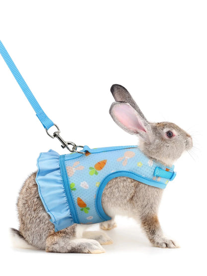 Rabbit Harness with Leash Cute Adjustable Buckle Breathable Mesh Vest Skirt for Bunny Guinea Pig Small Pet Traction Harness Suit - Furbury