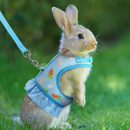 Rabbit Harness with Leash Cute Adjustable Buckle Breathable Mesh Vest Skirt for Bunny Guinea Pig Small Pet Traction Harness Suit - Furbury