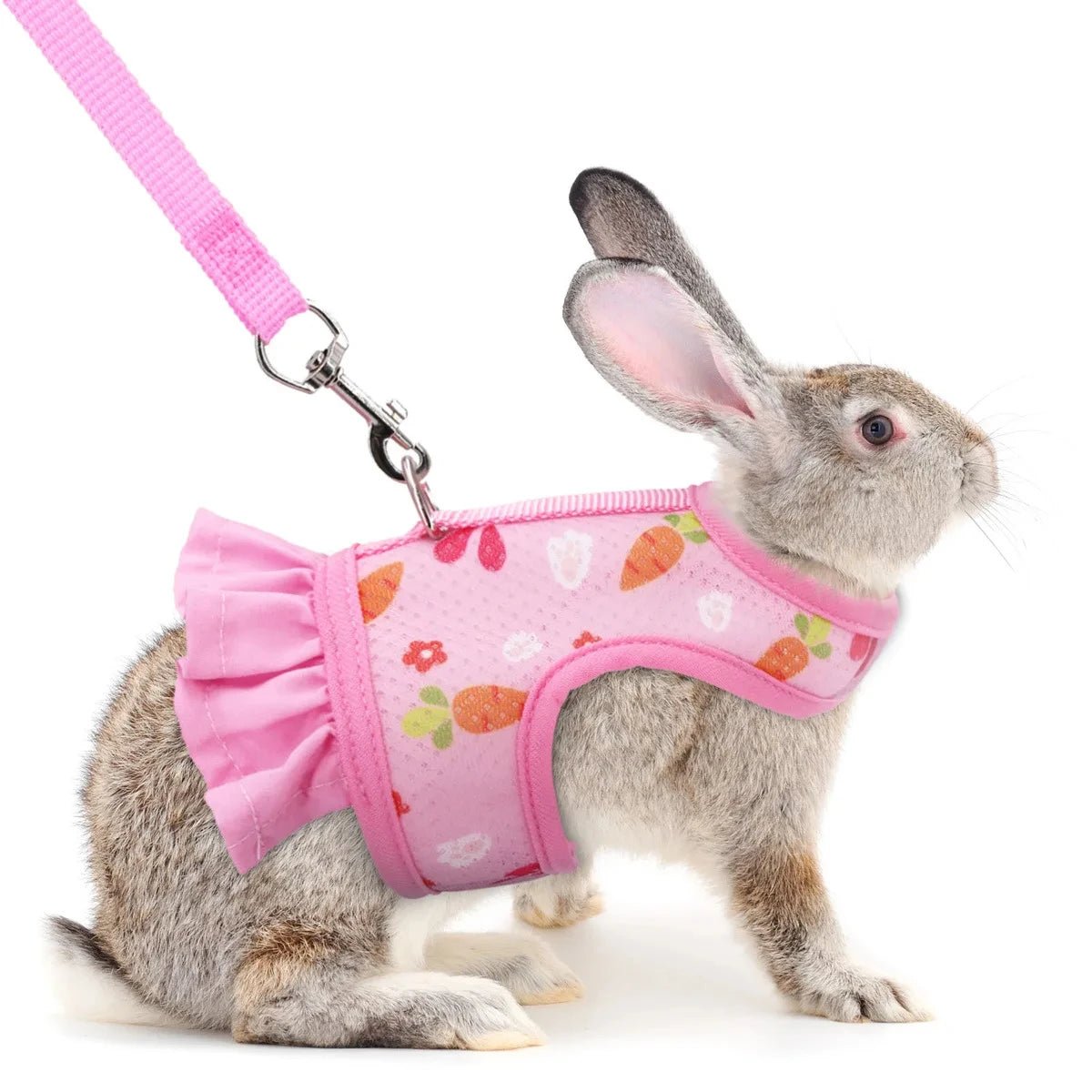 Rabbit Harness with Leash Cute Adjustable Buckle Breathable Mesh Vest Skirt for Bunny Guinea Pig Small Pet Traction Harness Suit - Furbury