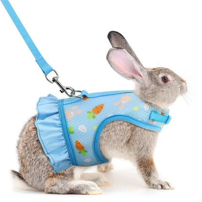 Rabbit Harness with Leash Cute Adjustable Buckle Breathable Mesh Vest Skirt for Bunny Guinea Pig Small Pet Traction Harness Suit - Furbury