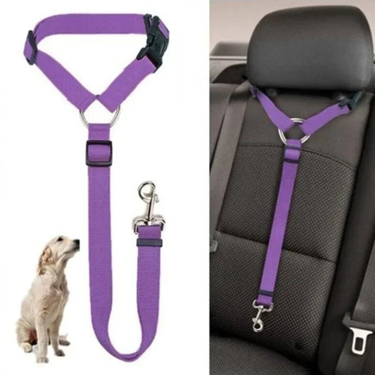 Solid Color Two - in - one Pet Car Seat Belt Nylon Lead Leash Backseat Safety Belt Adjustable Dogs Harness Collar Pet Accessories - Furbury