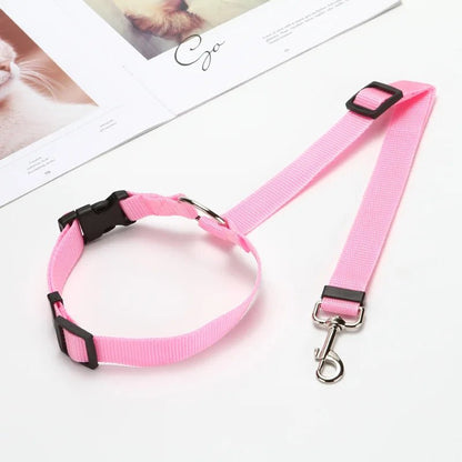 Solid Color Two - in - one Pet Car Seat Belt Nylon Lead Leash Backseat Safety Belt Adjustable Dogs Harness Collar Pet Accessories - Furbury