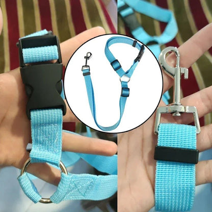 Solid Color Two - in - one Pet Car Seat Belt Nylon Lead Leash Backseat Safety Belt Adjustable Dogs Harness Collar Pet Accessories - Furbury