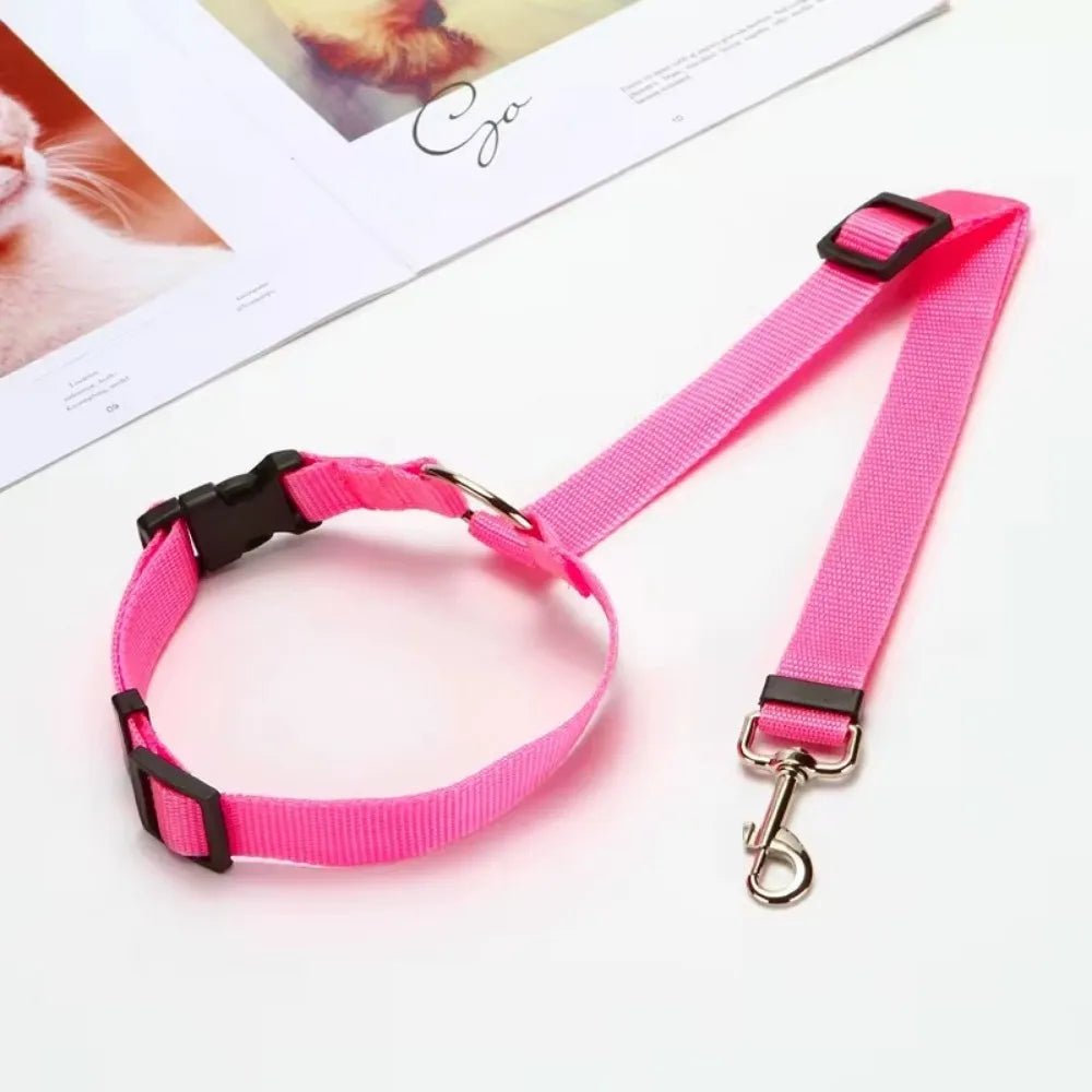 Solid Color Two - in - one Pet Car Seat Belt Nylon Lead Leash Backseat Safety Belt Adjustable Dogs Harness Collar Pet Accessories - Furbury