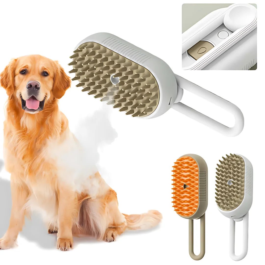 Steamy Dog Brush Electric Spray Cat Hair Brush 3 in1 Dog Steamer Brush for Massage Pet Grooming Removing Tangled and Loose Hair - Furbury