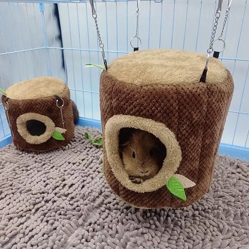 Tree Stump Shape Hammock Small Animals Pet House Hamster Nest Guinea Pig Ferret Squirrel Rabbit Winter Warm Cotton Hang Beds - Furbury