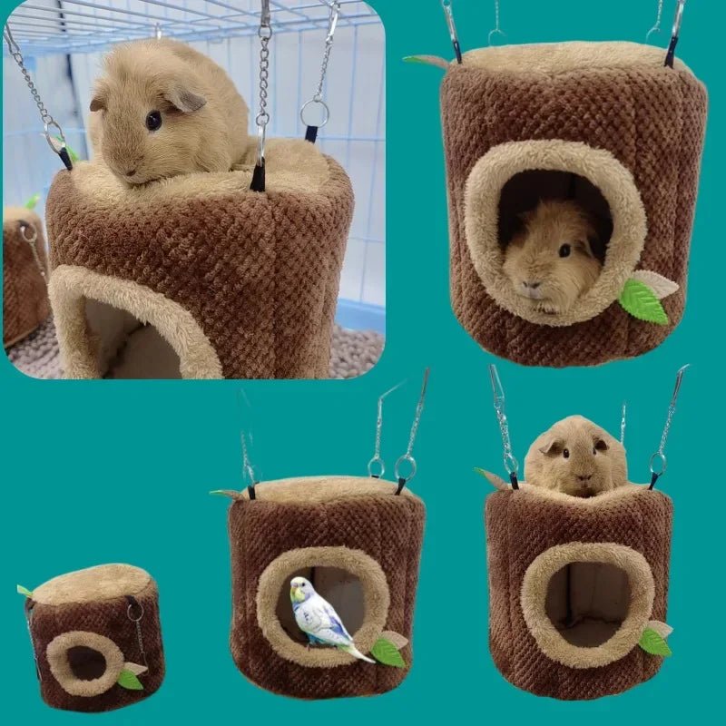 Tree Stump Shape Hammock Small Animals Pet House Hamster Nest Guinea Pig Ferret Squirrel Rabbit Winter Warm Cotton Hang Beds - Furbury