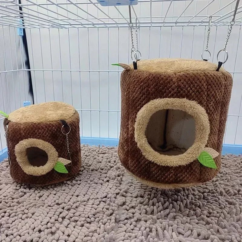 Tree Stump Shape Hammock Small Animals Pet House Hamster Nest Guinea Pig Ferret Squirrel Rabbit Winter Warm Cotton Hang Beds - Furbury