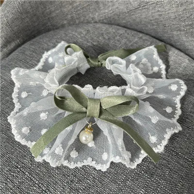 White Lace Bowknot Collar, Bowtie Bibs, Mesh Embroidery, Dog Cat Necklace, Neck Strap for Small and Medium Dogs, Bandanas, XL - Furbury