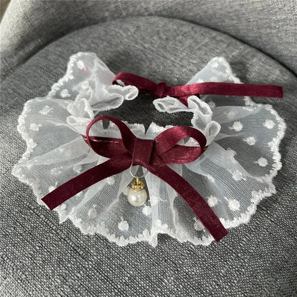 White Lace Bowknot Collar, Bowtie Bibs, Mesh Embroidery, Dog Cat Necklace, Neck Strap for Small and Medium Dogs, Bandanas, XL - Furbury