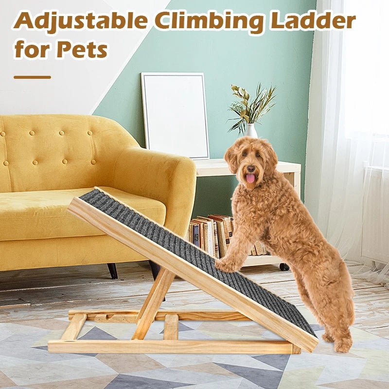 Wood Dog Ramp Pet Cat Ladder 2 Levels Height Adjustable Folding Durable Non Slip for Indoor Sofa Couch Pet Supplies - Furbury