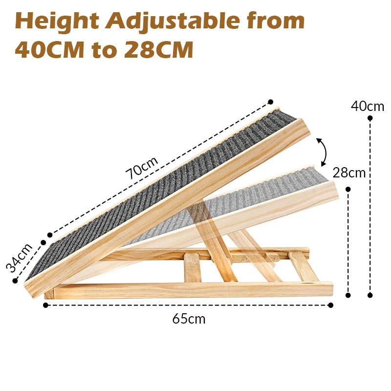 Wood Dog Ramp Pet Cat Ladder 2 Levels Height Adjustable Folding Durable Non Slip for Indoor Sofa Couch Pet Supplies - Furbury