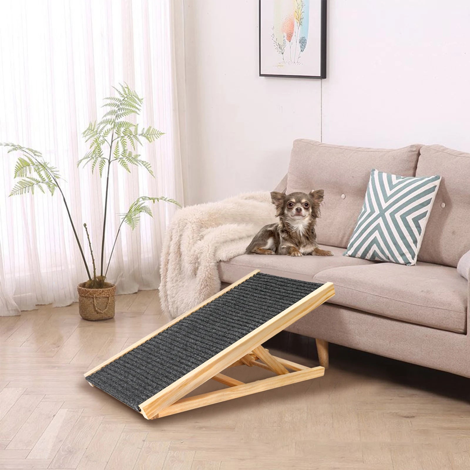 Wood Dog Ramp Pet Cat Ladder 2 Levels Height Adjustable Folding Durable Non Slip for Indoor Sofa Couch Pet Supplies - Furbury